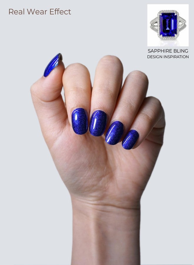 Beaolata Real Gel Nail Strips (No UV Light Needed) - 44Pcs Salon Quality Nail Stickers - Long Lasting Polish Wraps for Women, Easy Apply & Remove (Sapphire Bling) - Image 2