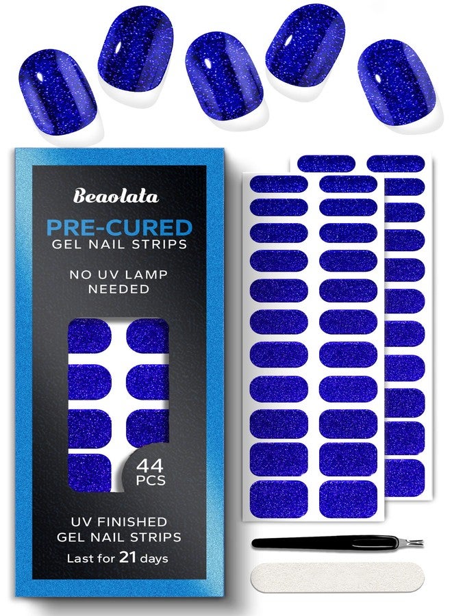 Beaolata Real Gel Nail Strips (No UV Light Needed) - 44Pcs Salon Quality Nail Stickers - Long Lasting Polish Wraps for Women, Easy Apply & Remove (Sapphire Bling) - Image 1