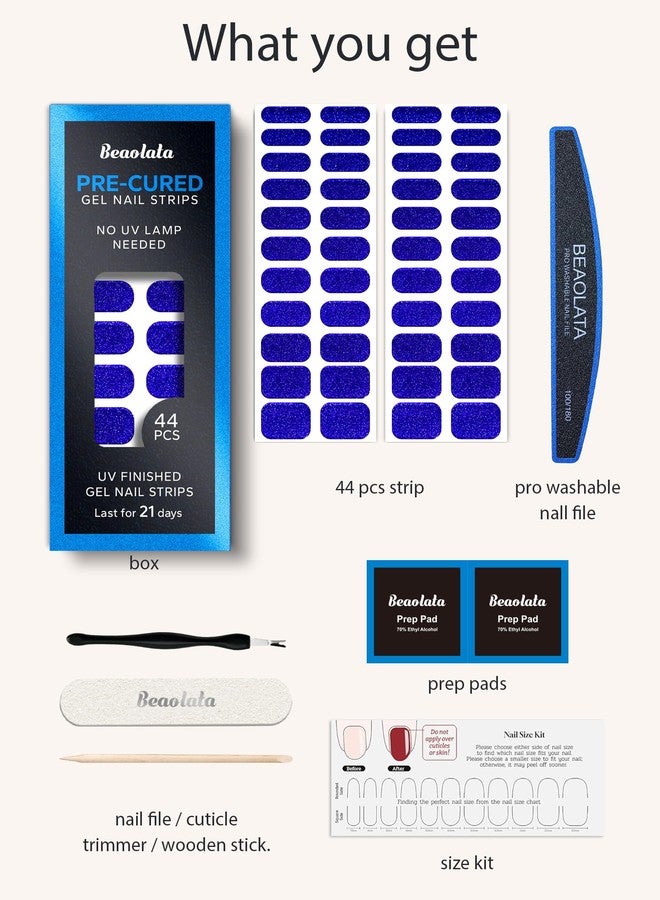 Beaolata Real Gel Nail Strips (No UV Light Needed) - 44Pcs Salon Quality Nail Stickers - Long Lasting Polish Wraps for Women, Easy Apply & Remove (Sapphire Bling) - Image 5