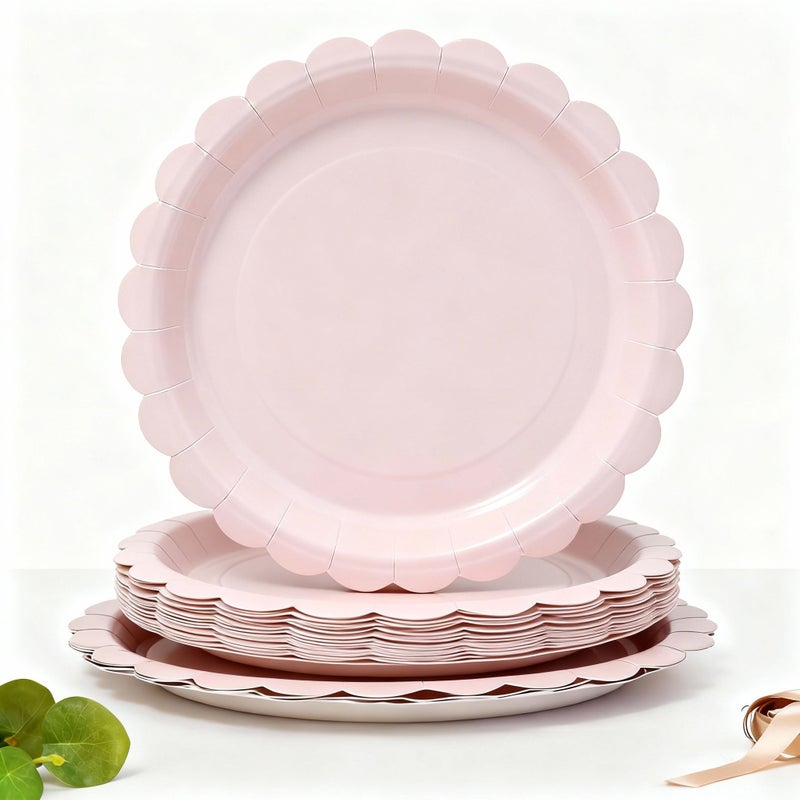 10 7 Inch 9 Inch and Paper Cups Pink Disposable Party Tableware Set With Petal Design For Birthdays Picnics And Family Gatherings - Image 4