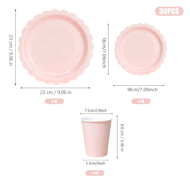 10 7 Inch 9 Inch and Paper Cups Pink Disposable Party Tableware Set With Petal Design For Birthdays Picnics And Family Gatherings - Image 2