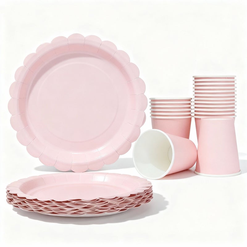 10 7 Inch 9 Inch and Paper Cups Pink Disposable Party Tableware Set With Petal Design For Birthdays Picnics And Family Gatherings - Image 3