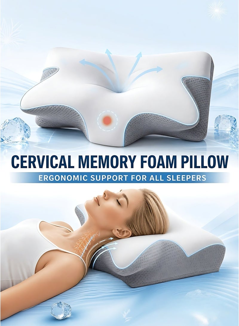 وسادة عنقية من الإسفنج الذكي (Memory Foam) 2 في 1 – وسادة دعم للرقبة بتصميم مريح وتقويمي – وسادة انسيابية لتخفيف آلام الرقبة، مناسبة للنوم على الجنب أو الظهر أو البطن - Image 1