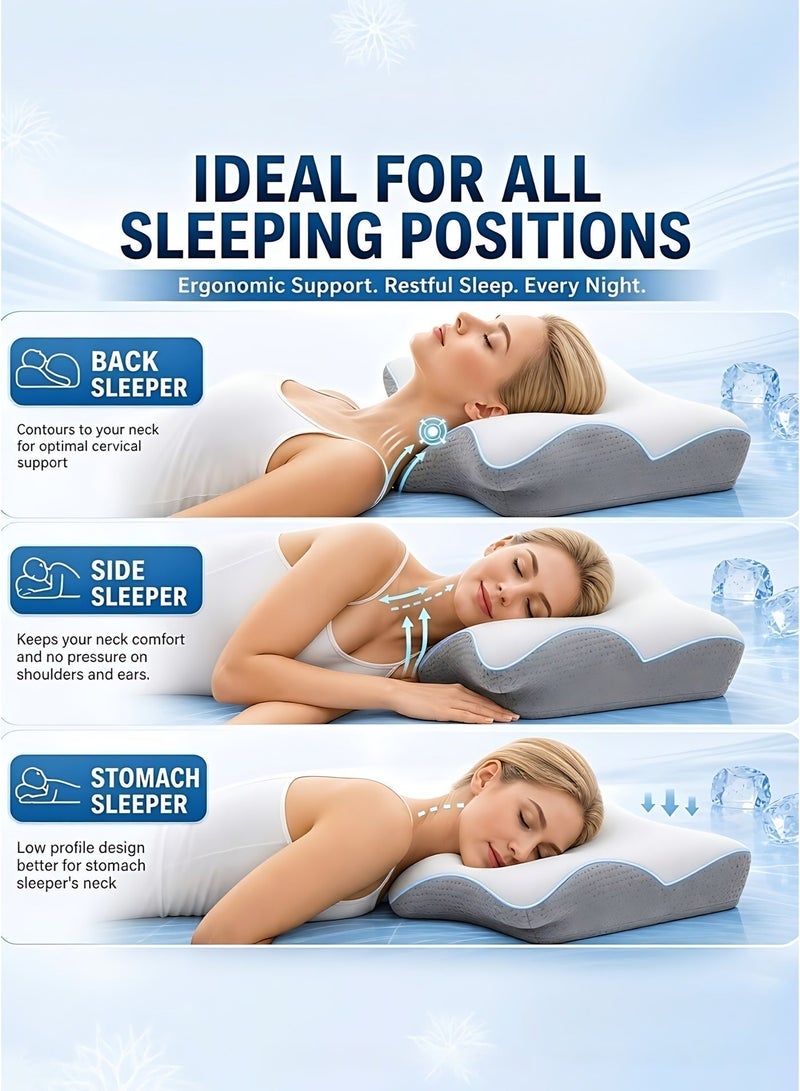 وسادة عنقية من الإسفنج الذكي (Memory Foam) 2 في 1 – وسادة دعم للرقبة بتصميم مريح وتقويمي – وسادة انسيابية لتخفيف آلام الرقبة، مناسبة للنوم على الجنب أو الظهر أو البطن - Image 2