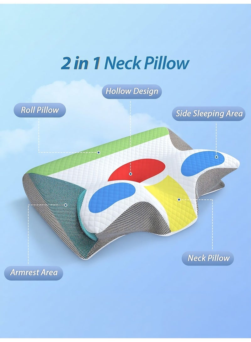 وسادة عنقية من الإسفنج الذكي (Memory Foam) 2 في 1 – وسادة دعم للرقبة بتصميم مريح وتقويمي – وسادة انسيابية لتخفيف آلام الرقبة، مناسبة للنوم على الجنب أو الظهر أو البطن - Image 5