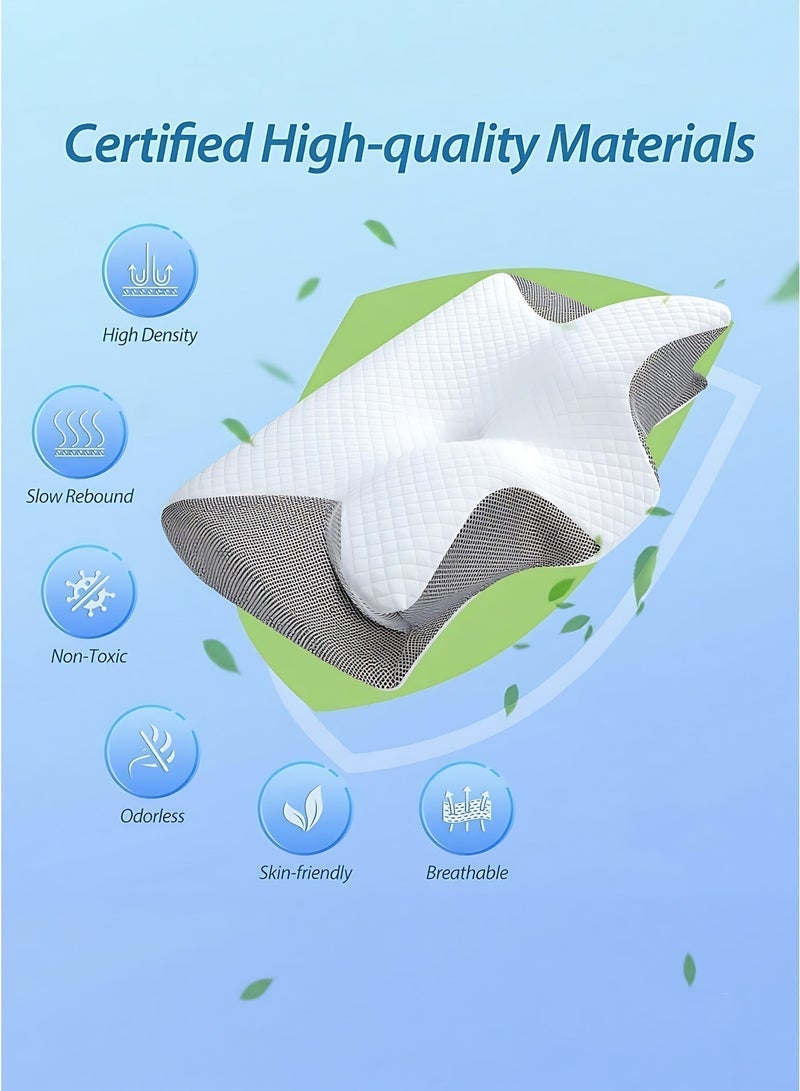 وسادة عنقية من الإسفنج الذكي (Memory Foam) 2 في 1 – وسادة دعم للرقبة بتصميم مريح وتقويمي – وسادة انسيابية لتخفيف آلام الرقبة، مناسبة للنوم على الجنب أو الظهر أو البطن - Image 3