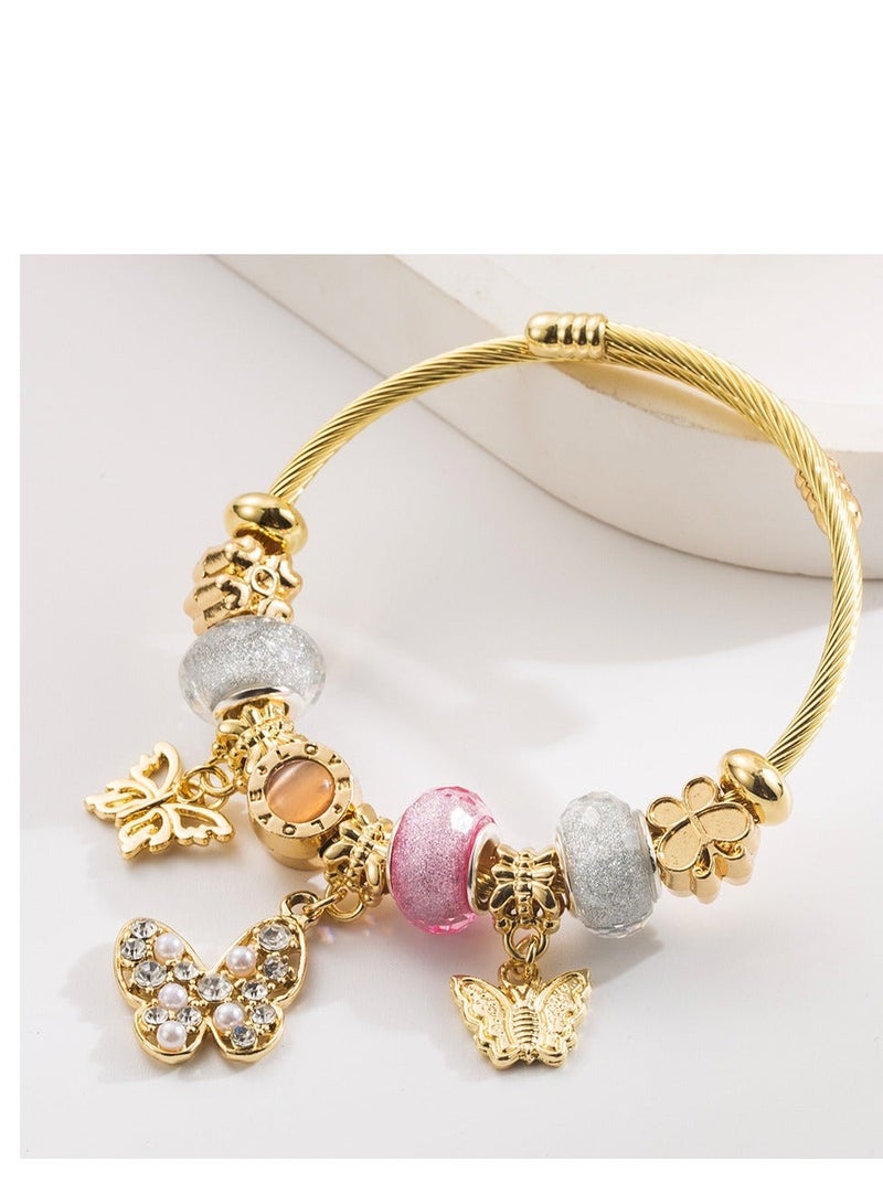 Stainless steel gold-plated bracelets, suitable for girls and women, with butterfly and pearl decorations   Best Gifts for Love with Valentine's Day Birthday - Image 2