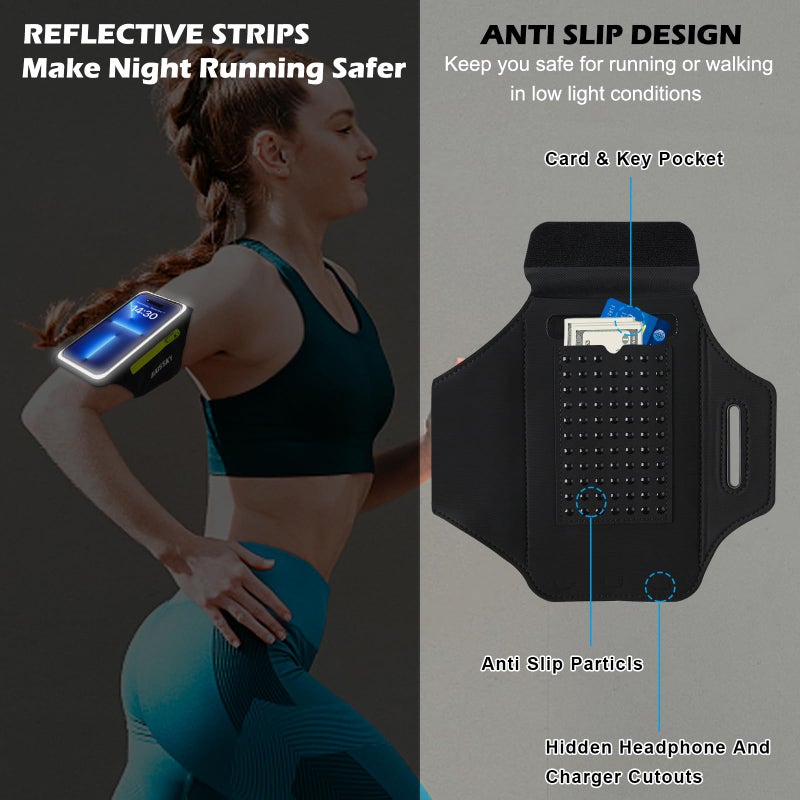 HAISSKY Cell Phone Running Armband with Zipper Pocket Armband Case Running Holder for iPhone 16 Pro Max/15/14 Pro Max/13/12 /11 Pro Max/XS/XR,Galaxy S20 S10,Sweatproof Arm Band with Card/Key Bag - Image 5