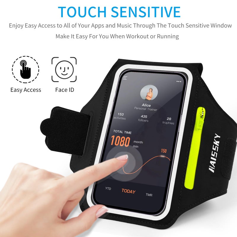 HAISSKY Cell Phone Running Armband with Zipper Pocket Armband Case Running Holder for iPhone 16 Pro Max/15/14 Pro Max/13/12 /11 Pro Max/XS/XR,Galaxy S20 S10,Sweatproof Arm Band with Card/Key Bag - Image 3