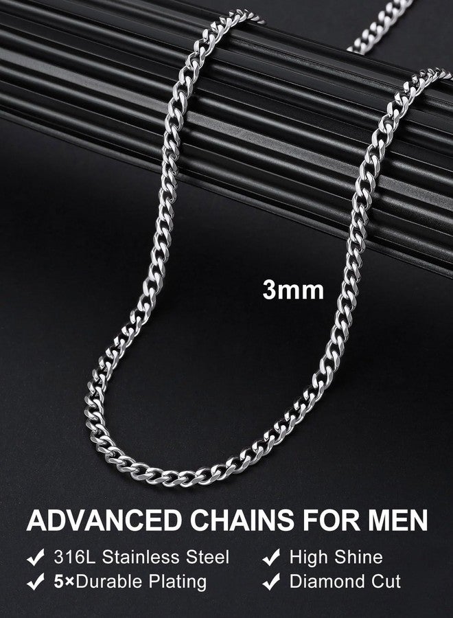 Suplight 3mm 316L Stainless Steel Miami Cuban Chains Necklaces Hip Hop Punk Jewelry Waterproof Curb Cuban Link Chain Necklace for Men & Women 20 inches - Image 3