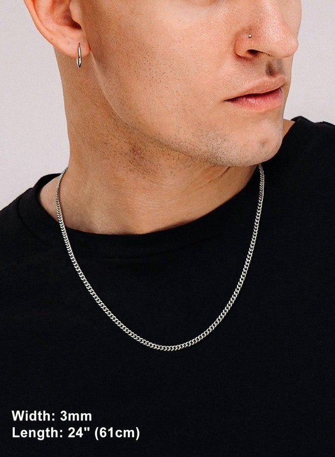 Suplight 3mm 316L Stainless Steel Miami Cuban Chains Necklaces Hip Hop Punk Jewelry Waterproof Curb Cuban Link Chain Necklace for Men & Women 20 inches - Image 2