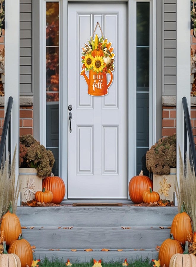 JUESMOS Hello Fall Door Sign for Home Decoration Autumn Thanksgiving Harvest Flower Pumpkin Signs for Front Door Decor Fall Welcome Sign Wreaths for Wall Porch Farmhouse Outdoor Indoor Decorations - Image 2