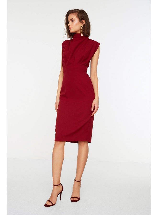 trendyol Claret Red Stand-Up Collar Midi Woven Dress TWOAW20EL0311  - Image 1