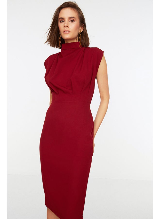 trendyol Claret Red Stand-Up Collar Midi Woven Dress TWOAW20EL0311  - Image 2