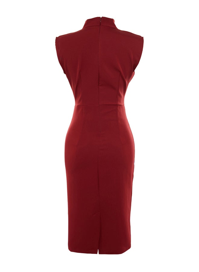 trendyol Claret Red Stand-Up Collar Midi Woven Dress TWOAW20EL0311  - Image 3