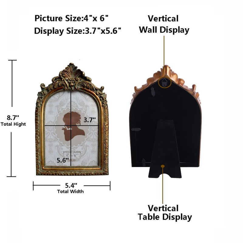 SIKOO Vintage 4x6 Picture Frame Antique OrnateTable Top and Wall Mounting Photo Frame with High Definition Glass Front for Home Decor  Photo Gallery  Art Bronze Gold (4x6) - Image 2