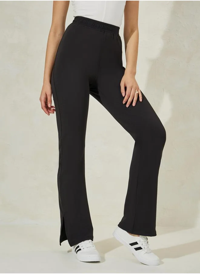 Styli Straight Fit Knit Leggings with Side Slit