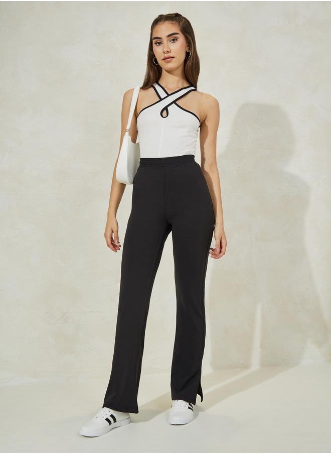 Styli Straight Fit Knit Leggings with Side Slit  - Image 2
