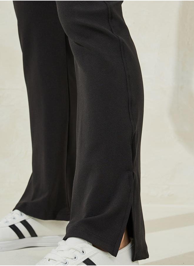 Styli Straight Fit Knit Leggings with Side Slit  - Image 3