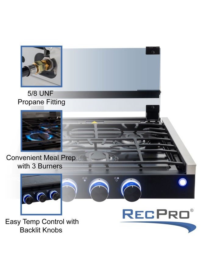RecPro Built-in Gas Stove for Rv | 2 Burners Or 3 Burners | Rv Cooktop Stove | 6,500 & 8,000 Btu Burners | Cover Included (Black, 3 Burners) - Image 2