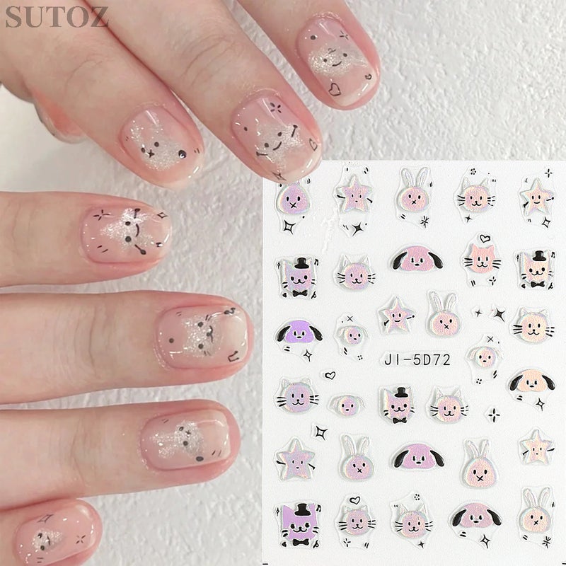 Pailixi New Nail Stickers Summer Watercolor Butterfly Cute Cat Three-Dimensional Relief 5D Nail Back Stickers - Image 5