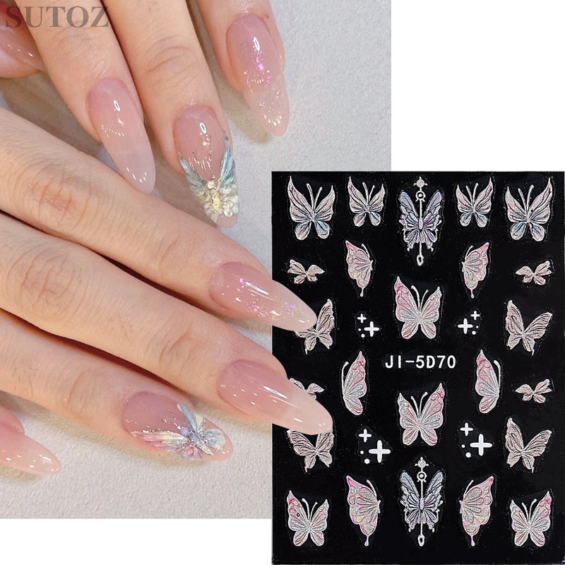 Pailixi New Nail Stickers Summer Watercolor Butterfly Cute Cat Three-Dimensional Relief 5D Nail Back Stickers - Image 2