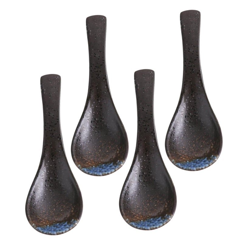 4Pcs Japanese Style Ceramic Soup Spoons Heat Resistant Retro Blue Ice Color Dining Tools - Image 2