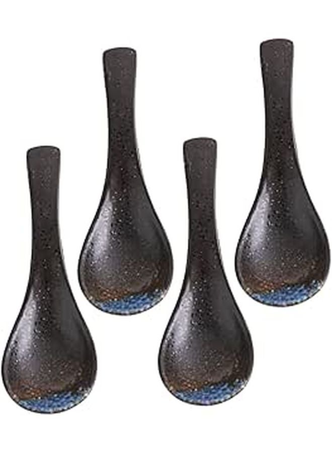 4Pcs Japanese Style Ceramic Soup Spoons Heat Resistant Retro Blue Ice Color Dining Tools - Image 1