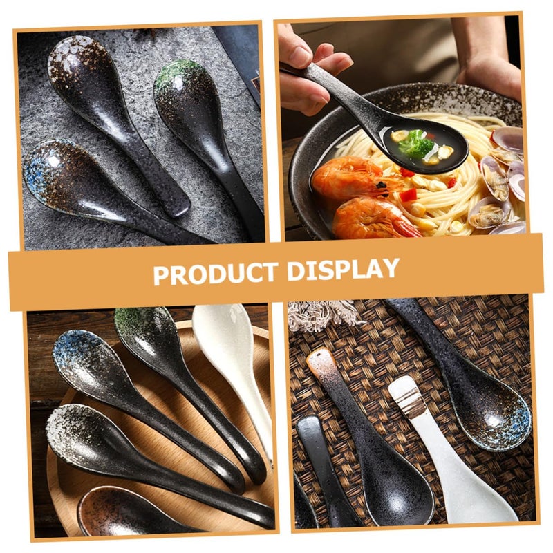 4Pcs Japanese Style Ceramic Soup Spoons Heat Resistant Retro Blue Ice Color Dining Tools - Image 4