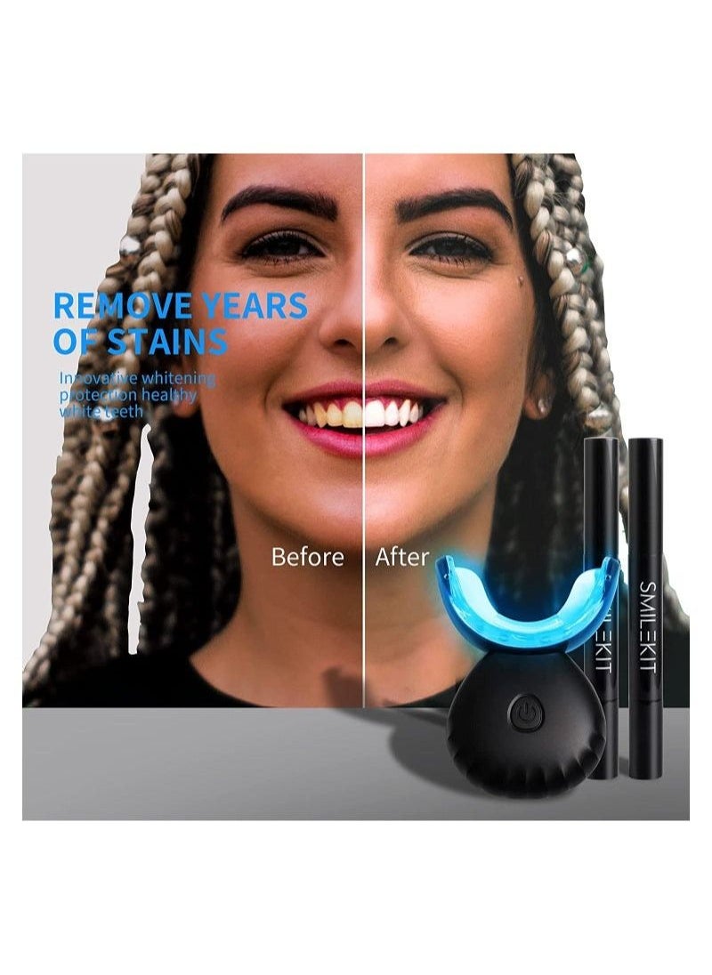 SMILEKIT Home Use Wireless Teeth Whitening Kit with 16-Point LED Blue Lights Accelerator, Natural Whitening Effective Stain Removal Include 4 Teeth Whitening Gel Pens Complimentary Color Card(Black)  - Image 3