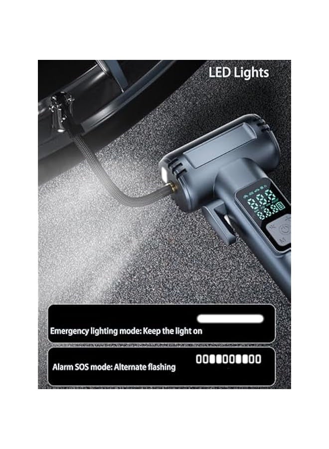 Handheld Tire Inflator Portable Air Compressor, Cordless Electric Air Pump, 150PSI Portable Bike Tire Pump with Pressure Gauge LCD Dual Screen and LED Light for Car Bike Motorcycle Balls - Image 4