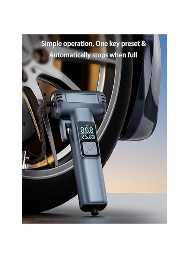 Handheld Tire Inflator Portable Air Compressor, Cordless Electric Air Pump, 150PSI Portable Bike Tire Pump with Pressure Gauge LCD Dual Screen and LED Light for Car Bike Motorcycle Balls - Image 5