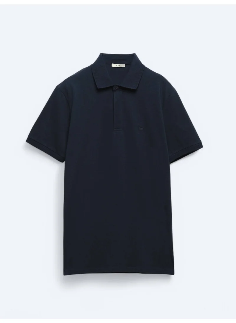 Kip Navy Blue Plain Polo Collar Cotton T-Shirt