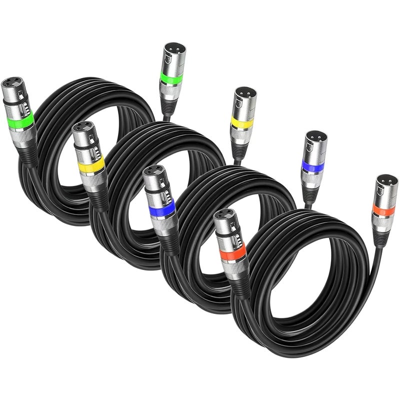 MADOWL 4 Pack 15ft DMX Cables - Male Female XLR Connector for Microphone or Stage Lights - Image 1