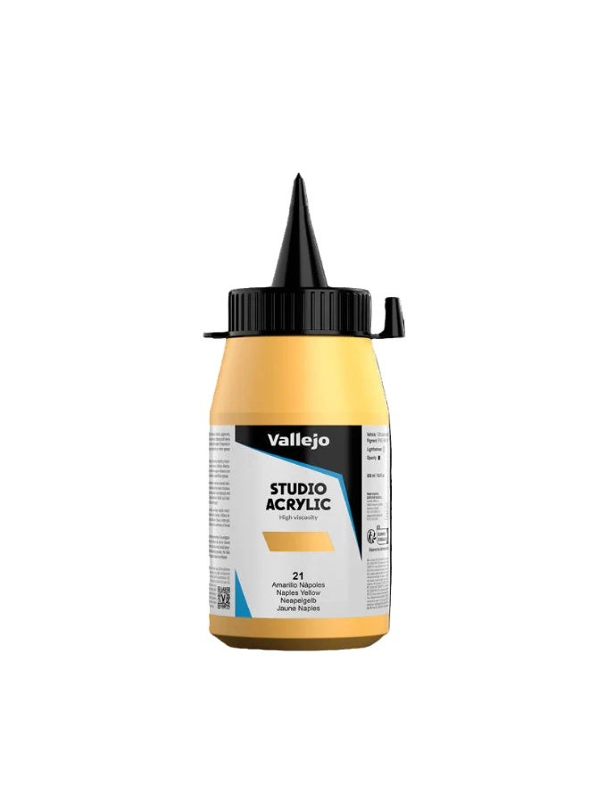 فاليجو أكريليك ستوديو ٢١ لون أصفر نابولي ٥٠٠ مل - طلاء أكريليك عالي الجودة للفنون والمنمنمات والنماذج