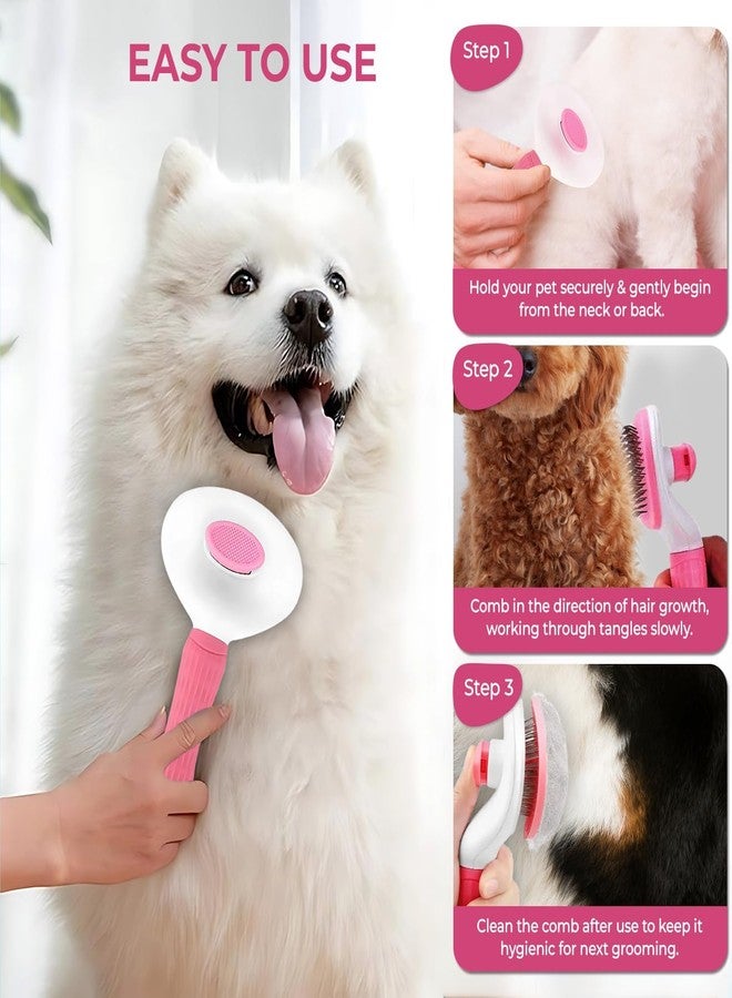 Agirav Tails Self Cleaning Slicker Brush, Pet Grooming Shedding Brush for Dogs and Cats - Easy to Remove Loose Undercoat, Pet Massaging Tool Suitable for Pets with Long or Short Hair(OVAL,PINK) - Image 4