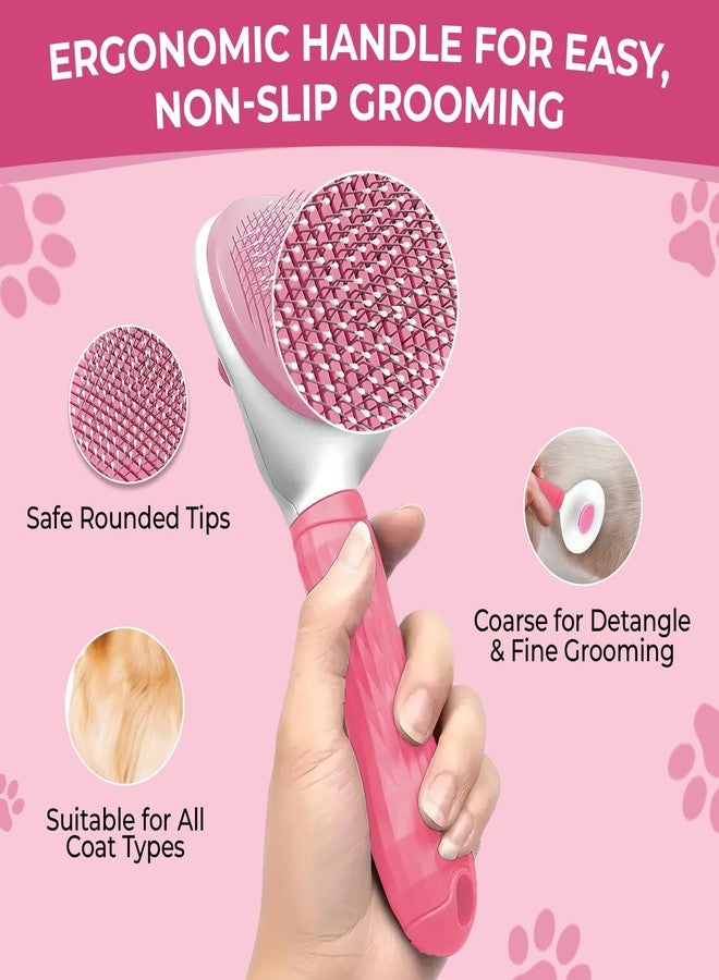 Agirav Tails Self Cleaning Slicker Brush, Pet Grooming Shedding Brush for Dogs and Cats - Easy to Remove Loose Undercoat, Pet Massaging Tool Suitable for Pets with Long or Short Hair(OVAL,PINK) - Image 3
