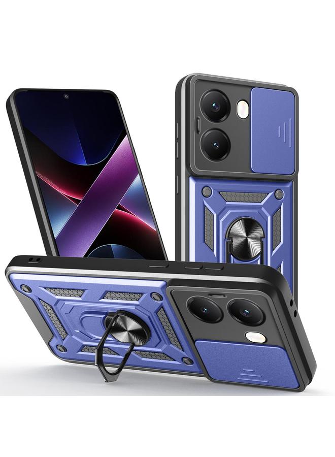 جراب هاتف هجين من مادة TPU لهاتف Xiaomi Poco X7 Pro 5G Global بتصميم كاميرا منزلقة (أزرق)