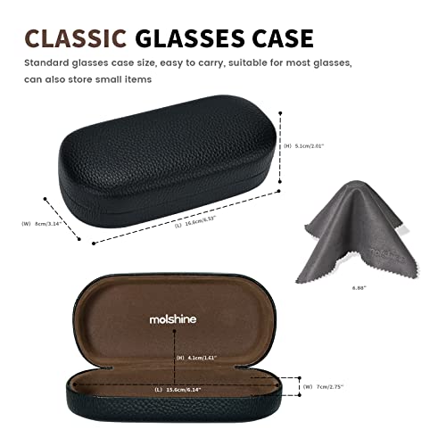 molshine Hard Shell Leather Sunglasses Case,Classic Large Glasses Case for Women Men,Sunglass Eyeglasses (Black) - Image 2