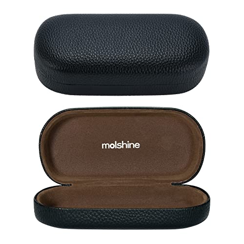 molshine Hard Shell Leather Sunglasses Case,Classic Large Glasses Case for Women Men,Sunglass Eyeglasses (Black) - Image 1