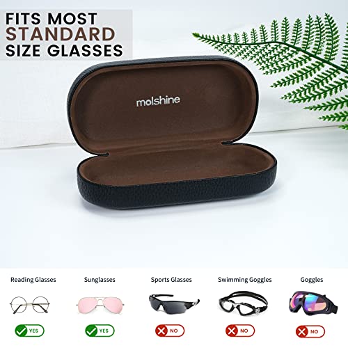 molshine Hard Shell Leather Sunglasses Case,Classic Large Glasses Case for Women Men,Sunglass Eyeglasses (Black) - Image 3