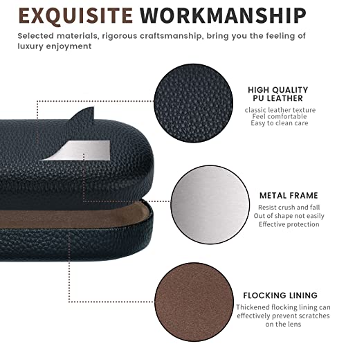 molshine Hard Shell Leather Sunglasses Case,Classic Large Glasses Case for Women Men,Sunglass Eyeglasses (Black) - Image 4