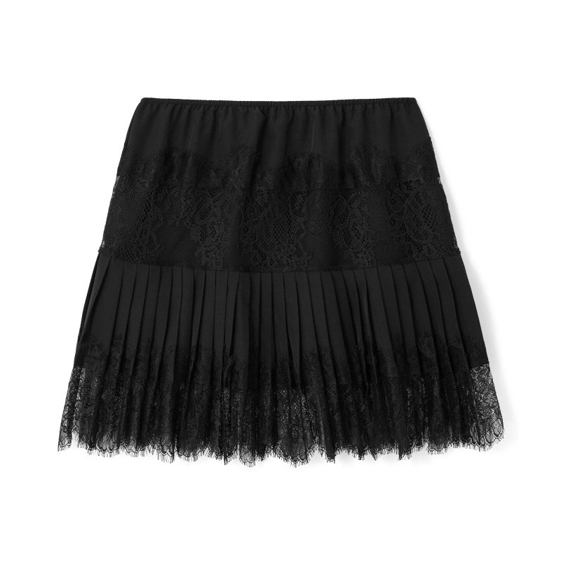 Passec Women Y2K Black White Lace Mini Skirt Low Rise Half Slip Underskirt Ruffle Pleated Layered Flowy Short Skirts (Small, A Black) - Image 4