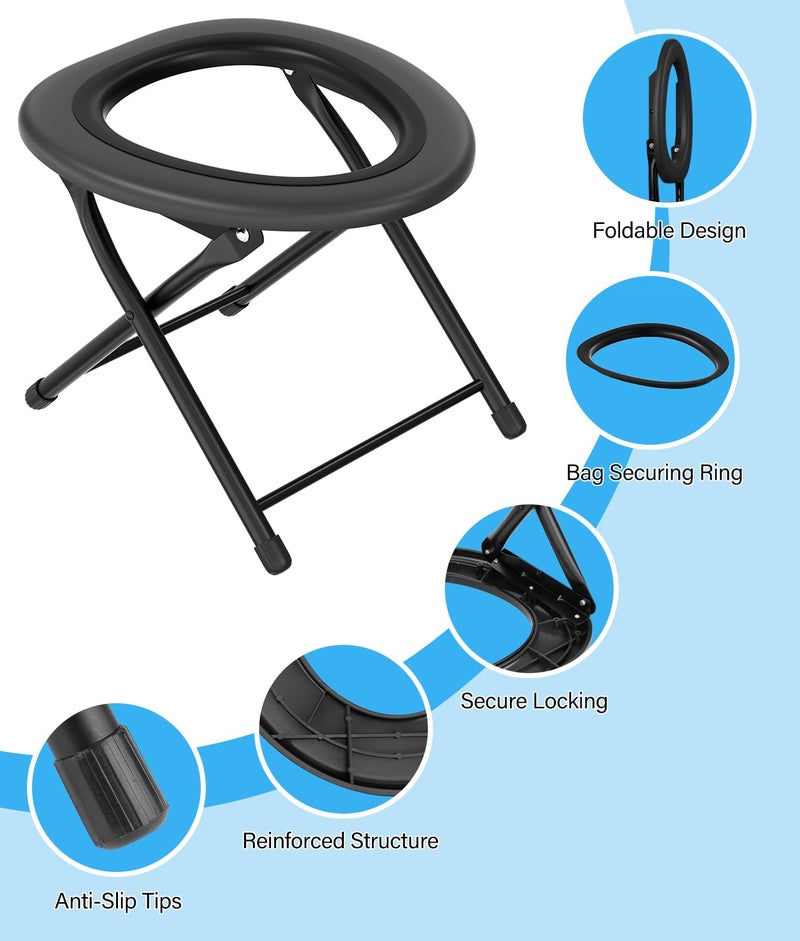 PAHTTO Portable Camping Toilet for Adults, Porta Potty for Camping with Removable Plastic Ring and 15 Disposable Toilet Bags, Folding Toilet for Camping, Hiking, Fishing, Road Trips, RV Travels, Emergency - Image 2