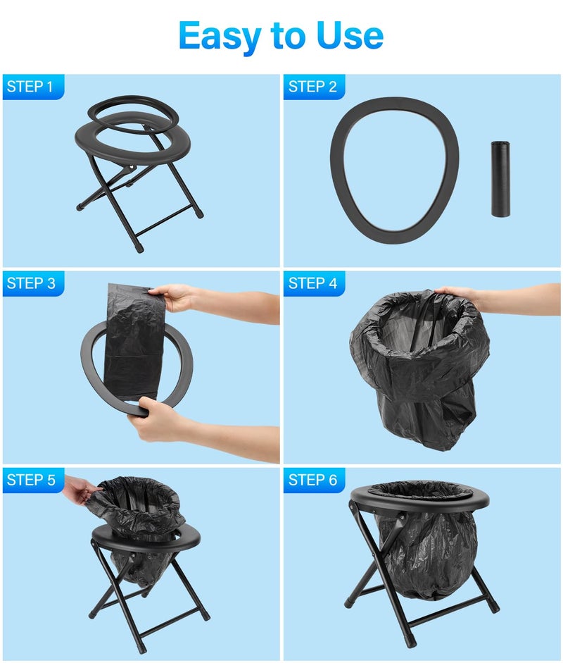 PAHTTO Portable Camping Toilet for Adults, Porta Potty for Camping with Removable Plastic Ring and 15 Disposable Toilet Bags, Folding Toilet for Camping, Hiking, Fishing, Road Trips, RV Travels, Emergency - Image 5