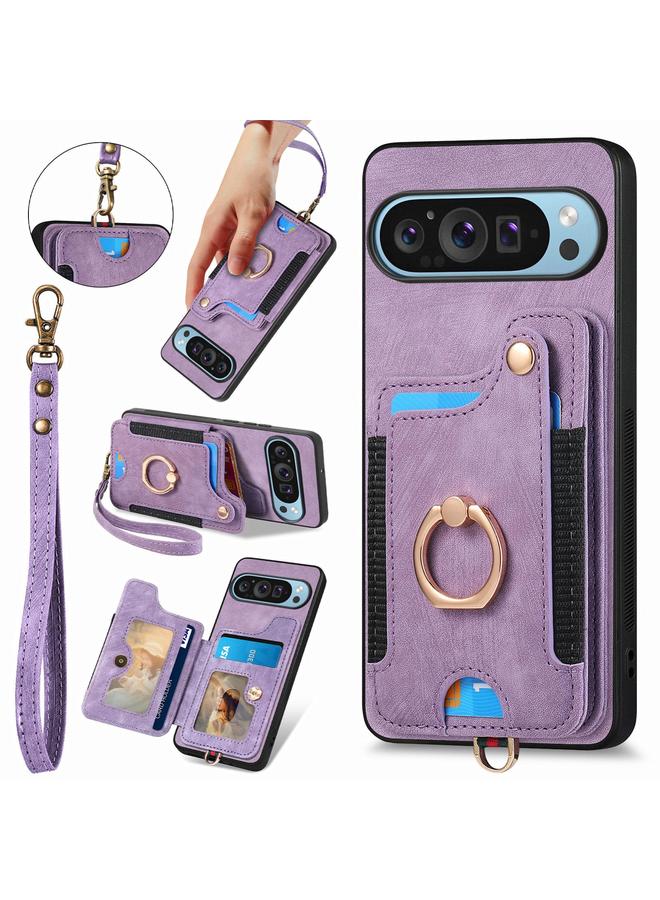 اس-توب جراب لهاتف Google Pixel 9 / 9 Pro بتصميم كلاسيكي مع حلقة لملمس الجلد ومحفظة بطاقات متعددة - Image 1