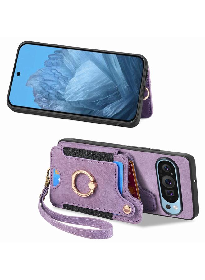 اس-توب جراب لهاتف Google Pixel 9 / 9 Pro بتصميم كلاسيكي مع حلقة لملمس الجلد ومحفظة بطاقات متعددة - Image 2