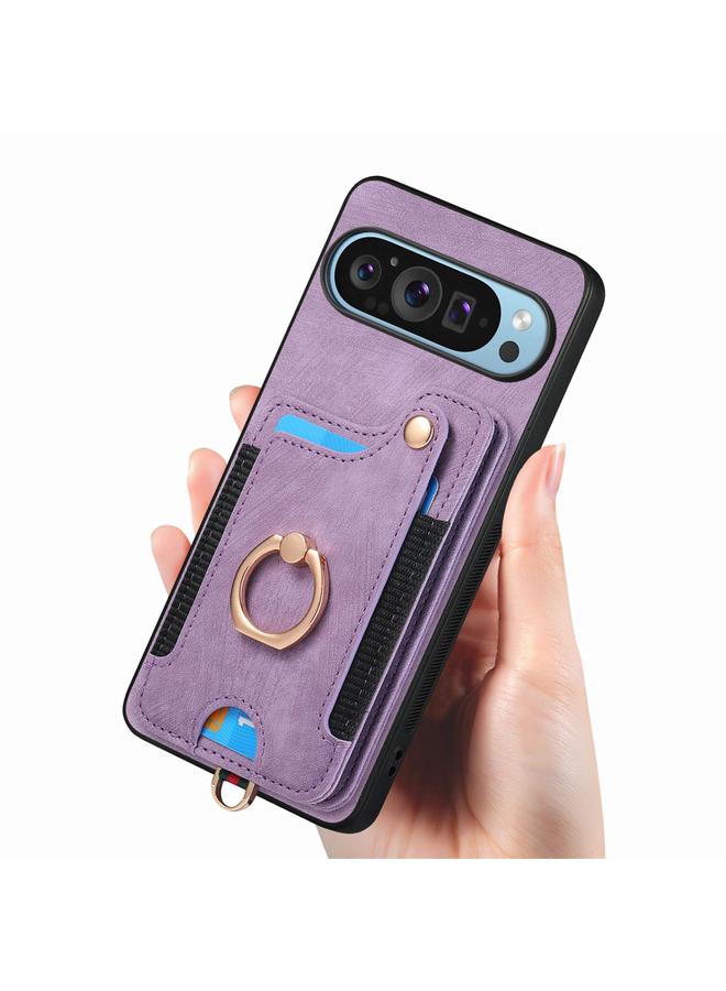 اس-توب جراب لهاتف Google Pixel 9 / 9 Pro بتصميم كلاسيكي مع حلقة لملمس الجلد ومحفظة بطاقات متعددة - Image 4