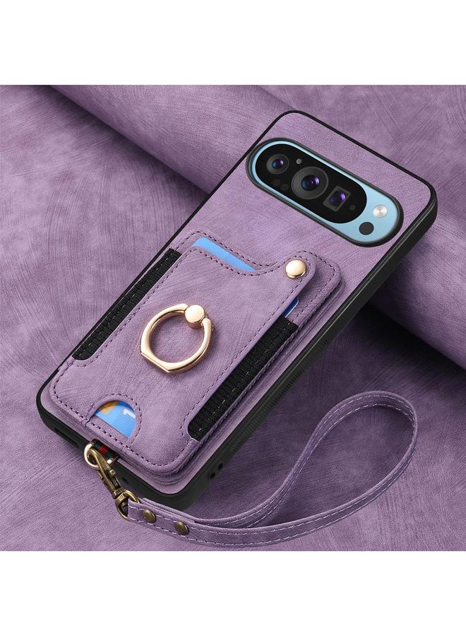 اس-توب جراب لهاتف Google Pixel 9 / 9 Pro بتصميم كلاسيكي مع حلقة لملمس الجلد ومحفظة بطاقات متعددة - Image 5