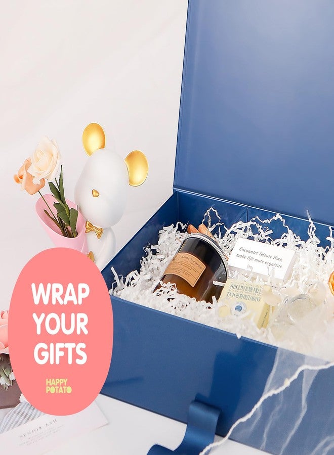 HAPPY POTATO Blue Reusable Magnetic Gift Box with Ribbon, 13.5x9x4.1 Inches, Bridesmaid Proposal Box, Magnetic Gift Box for presents (Glossy Blue) - Image 2